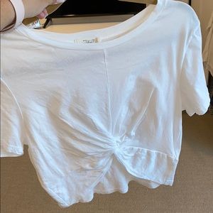Cropped white tie front tee